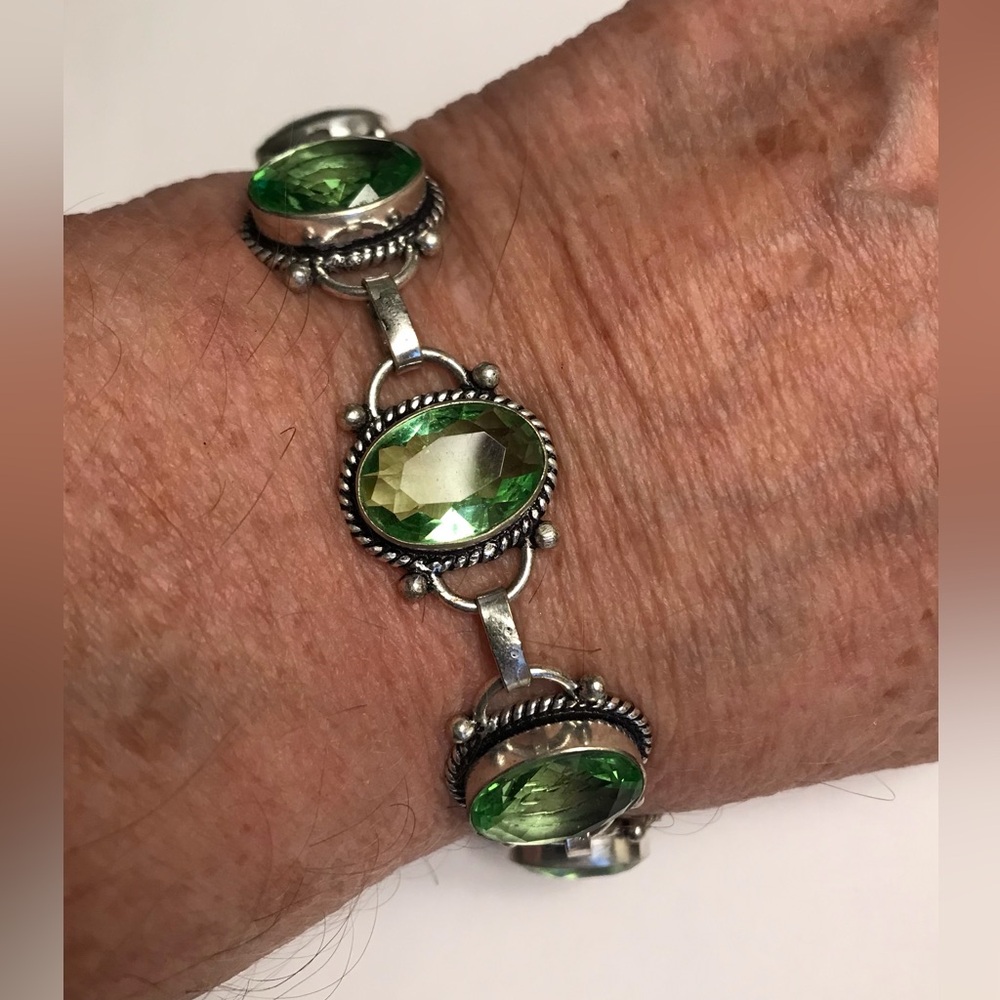 Peridot Stamped 925 Sterling Silver Cuff Bracelet